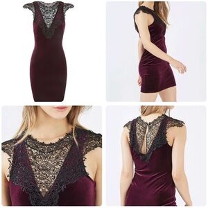 Topshop Burgundy Velvet Dress with Black Lace